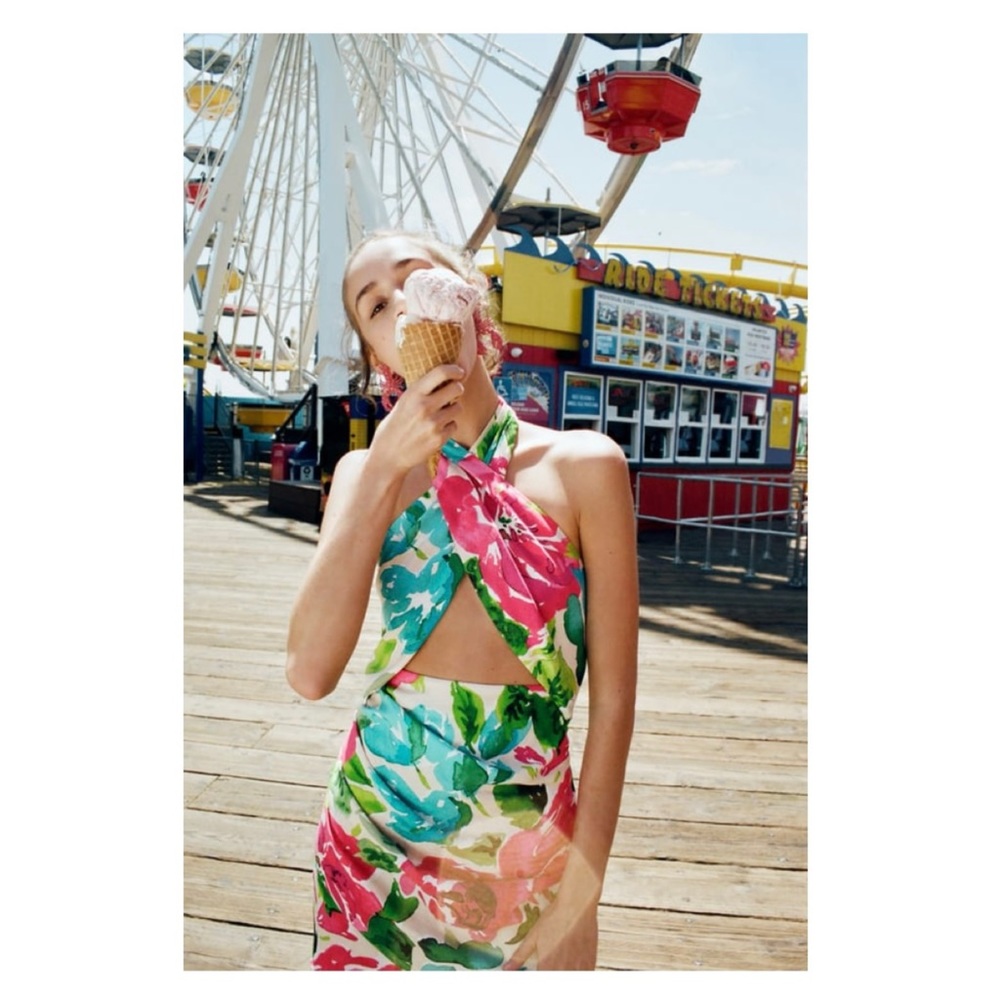 NWOT Zara Linen Blend Floral Mini Dress